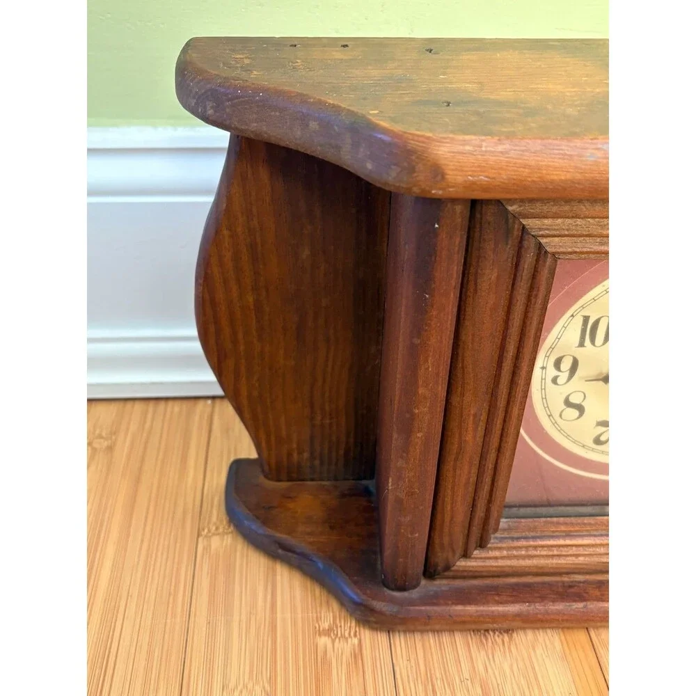 Vintage Wooden Wall Shelf w/ Working Clock 24.75